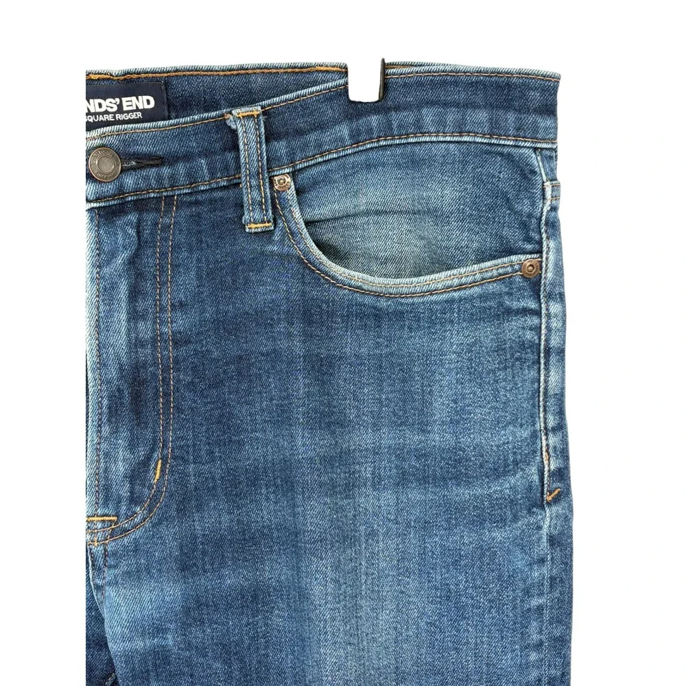 Lands' End Slim Fit Jeans Blue Square Rigger Stretch Denim 36x32